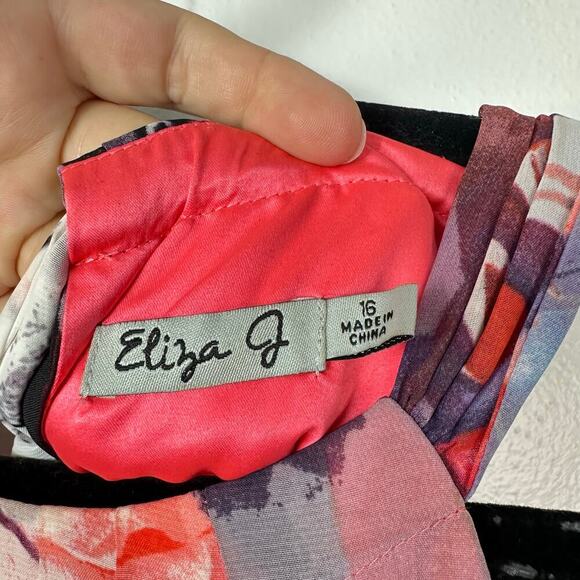 Eliza J Dress Maxi Halter Floral Chiffon Sleeveless High Waist Pink Purple 16 - Picture 3 of 7